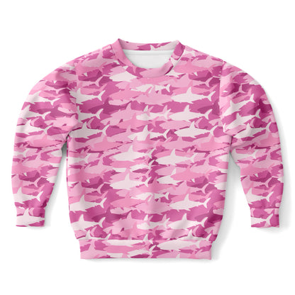 Girls Pink Shark Sweatshirt – Cozy Cotton Fleece or Lightweight Sports Fabric