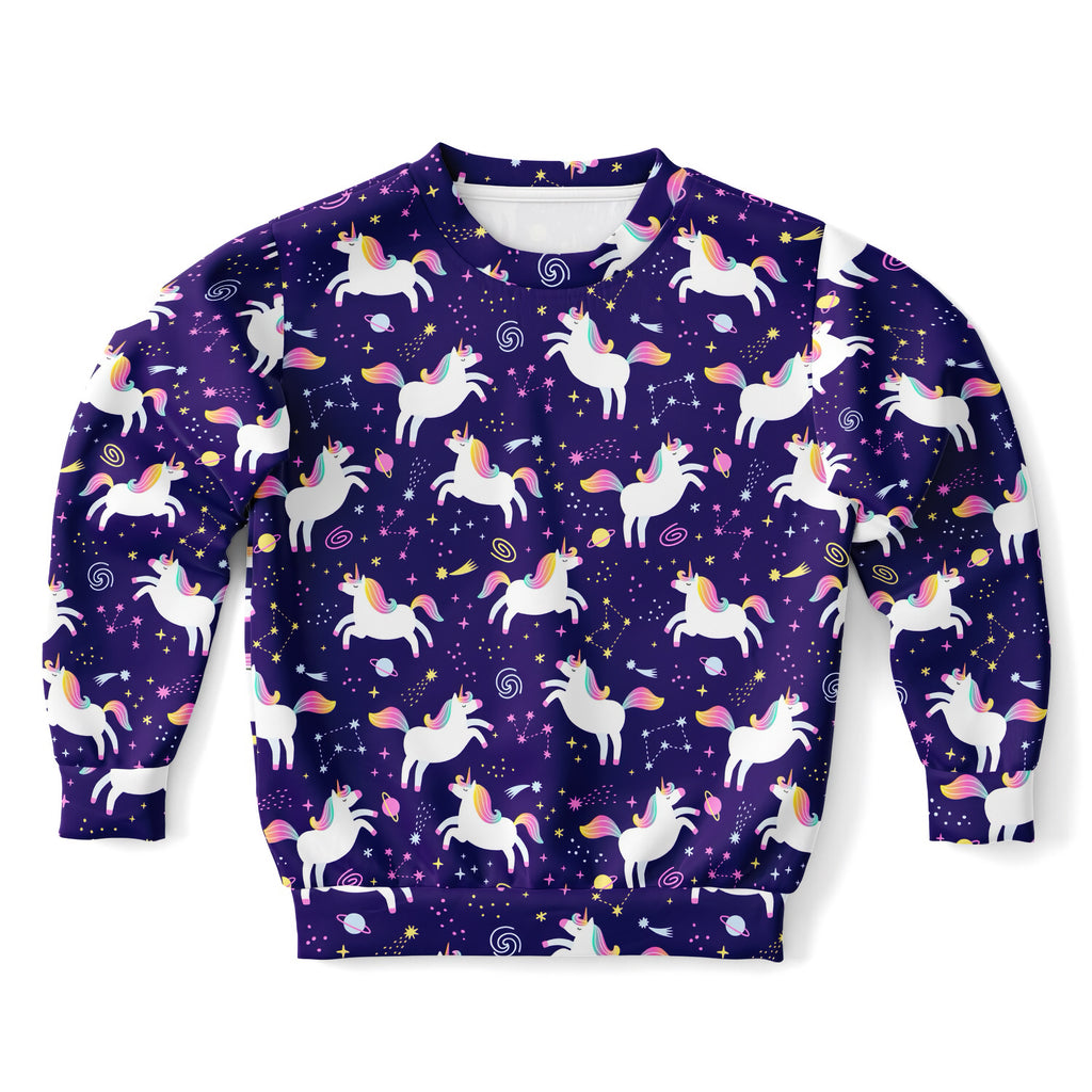 Girls Space Unicorn Sweatshirt – Cozy Cotton Fleece or Lightweight Sports Fabric
