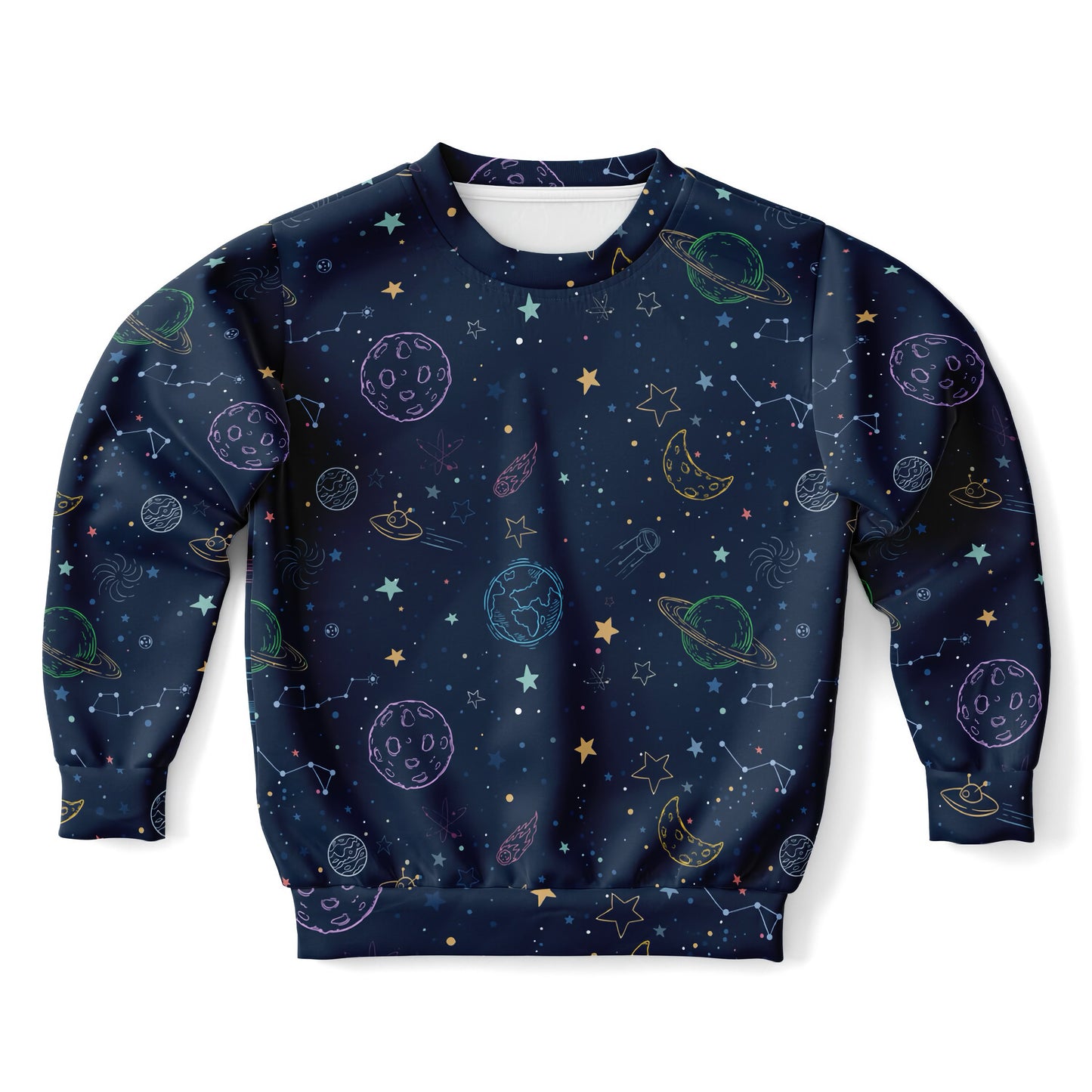 Kids Colorful Galaxy Space Sweatshirt – Cozy Cotton Fleece or Lightweight Sports Fabric