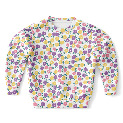 Girls Colorful Floral Sweatshirt – Cozy Cotton Fleece or Lightweight Sports Fabric