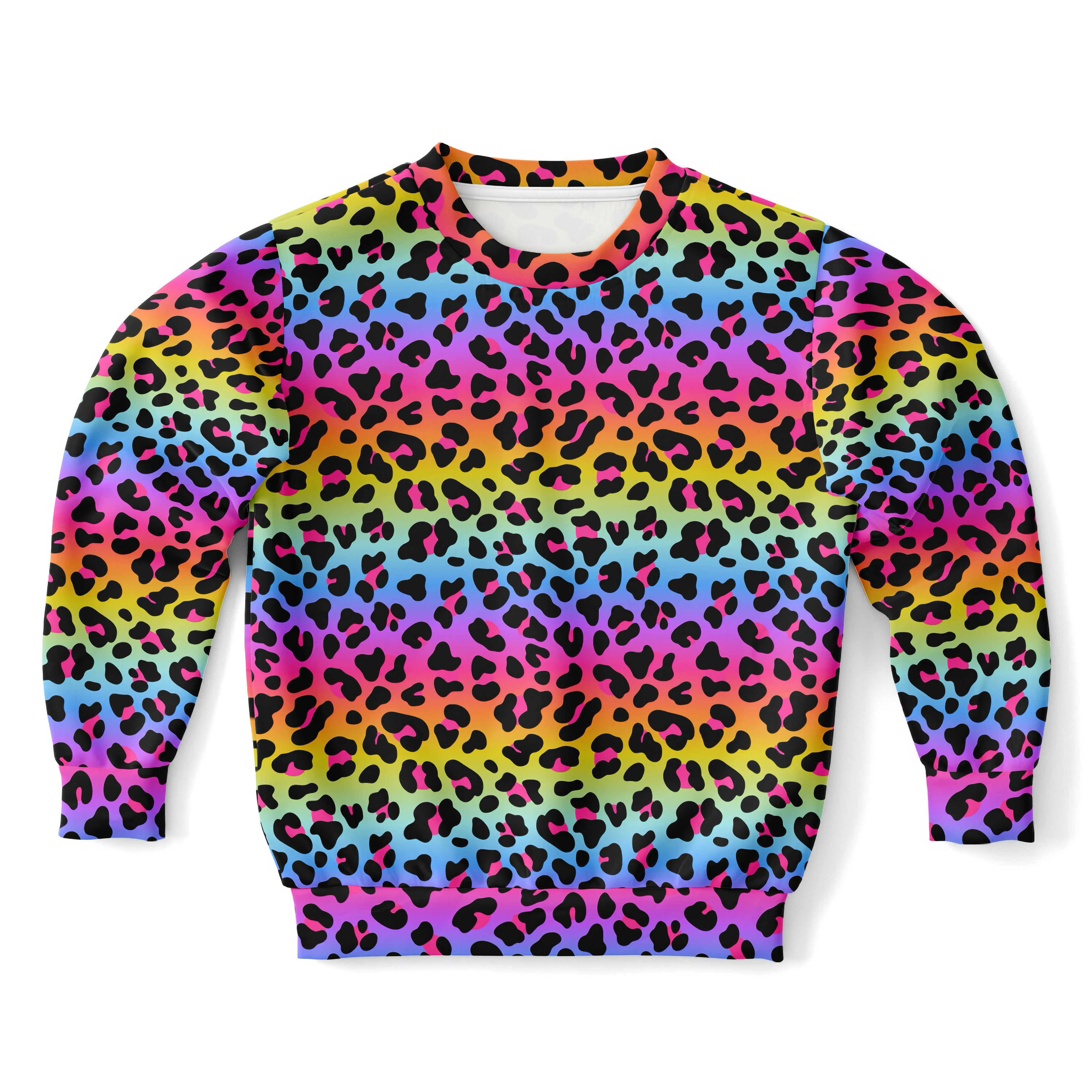 Girls Rainbow Leopard Sweatshirt – Cozy Cotton Fleece or Lightweight Sports Fabric