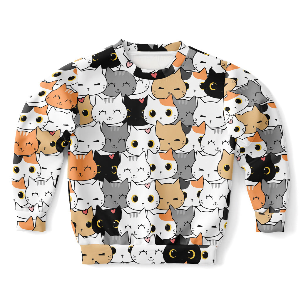 Girls Cute Cat Sweatshirt – Cozy Cotton Fleece or Lightweight Sports Fabric