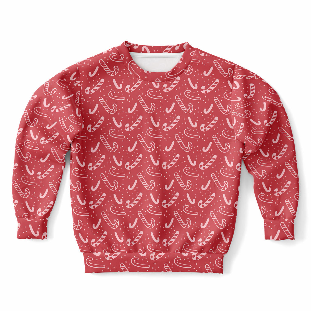 Girls Red Candy Cane Christmas Sweatshirt – Ultra Soft & Stretchy, Cozy Fleece or Lightweight Sports Fabric Sweatshirt – Ultra Soft & Stretchy, Cozy Fleece or Lightweight Sports Fabric
