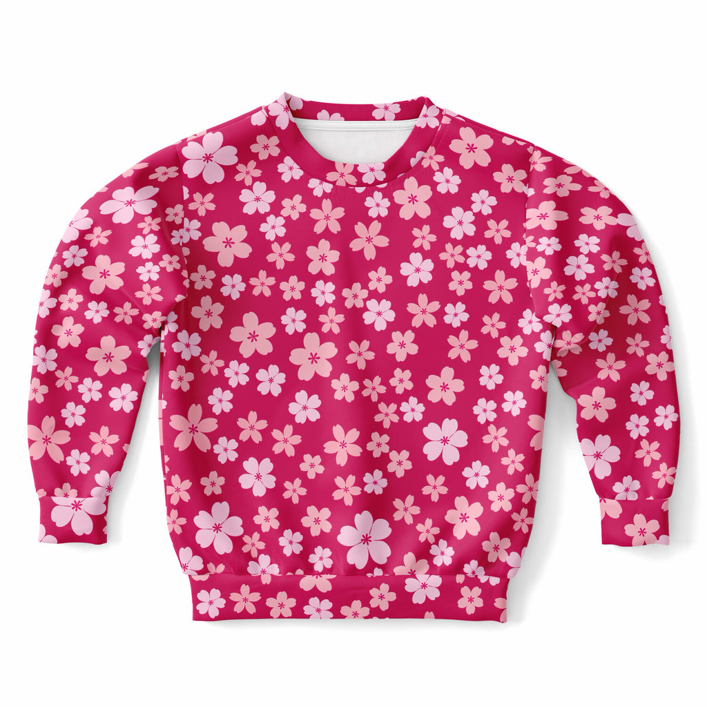 Girls Bright Pink Cherry Blossom Sweatshirt – Ultra Soft & Stretchy, Cozy Fleece or Lightweight Sports Fabric Sweatshirt – Ultra Soft & Stretchy, Cozy Fleece or Lightweight Sports Fabric