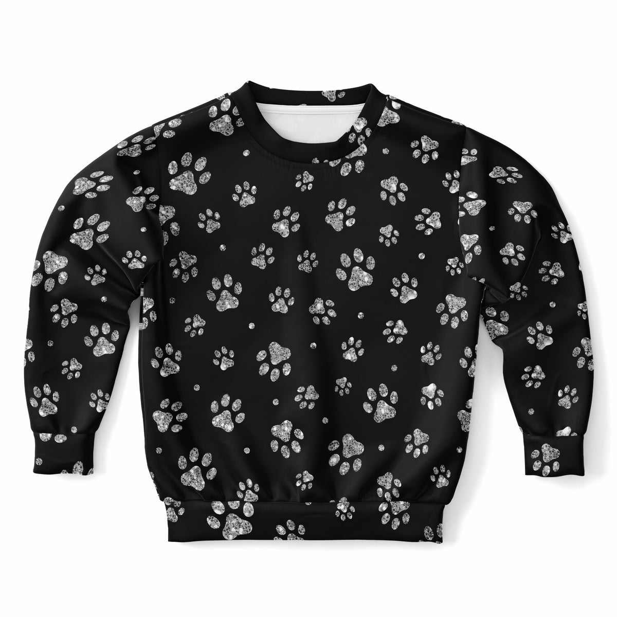 Kids Silver Faux Glitter Paw Print Sweatshirt – Ultra Soft & Stretchy, Cozy Fleece or Lightweight Sports Fabric Sweatshirt – Ultra Soft & Stretchy, Cozy Fleece or Lightweight Sports Fabric
