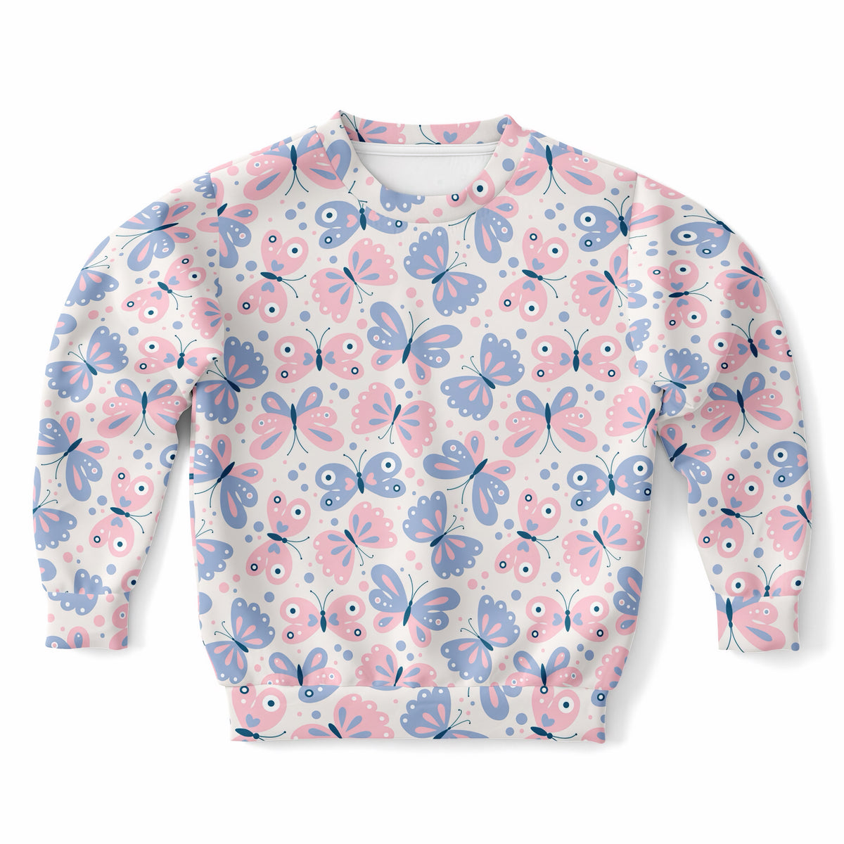Girls Pink & Blue Butterfly Sweatshirt – Ultra Soft & Stretchy, Cozy Fleece or Lightweight Sports Fabric Sweatshirt – Ultra Soft & Stretchy, Cozy Fleece or Lightweight Sports Fabric