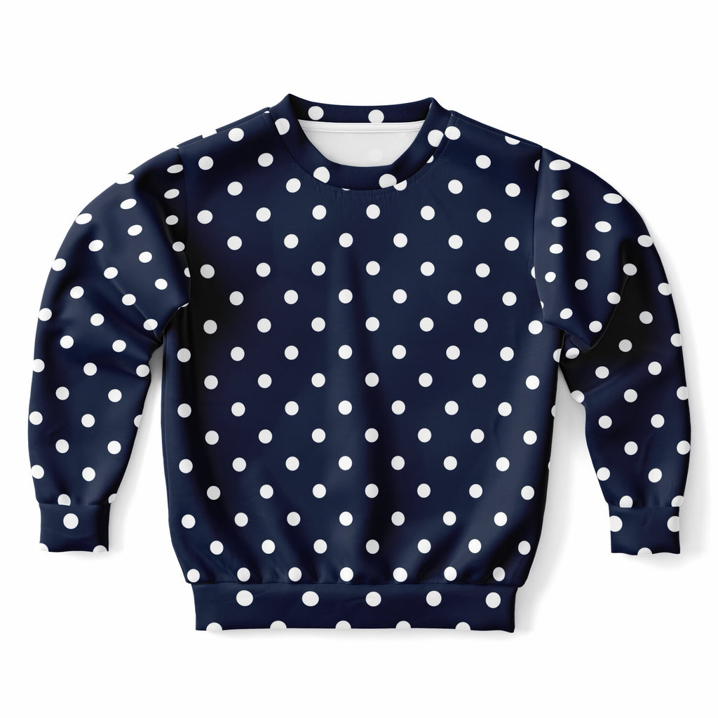 Kids Dark Navy Blue Polka Dot Sweatshirt – Ultra Soft & Stretchy, Cozy Fleece or Lightweight Sports Fabric Sweatshirt – Ultra Soft & Stretchy, Cozy Fleece or Lightweight Sports Fabric