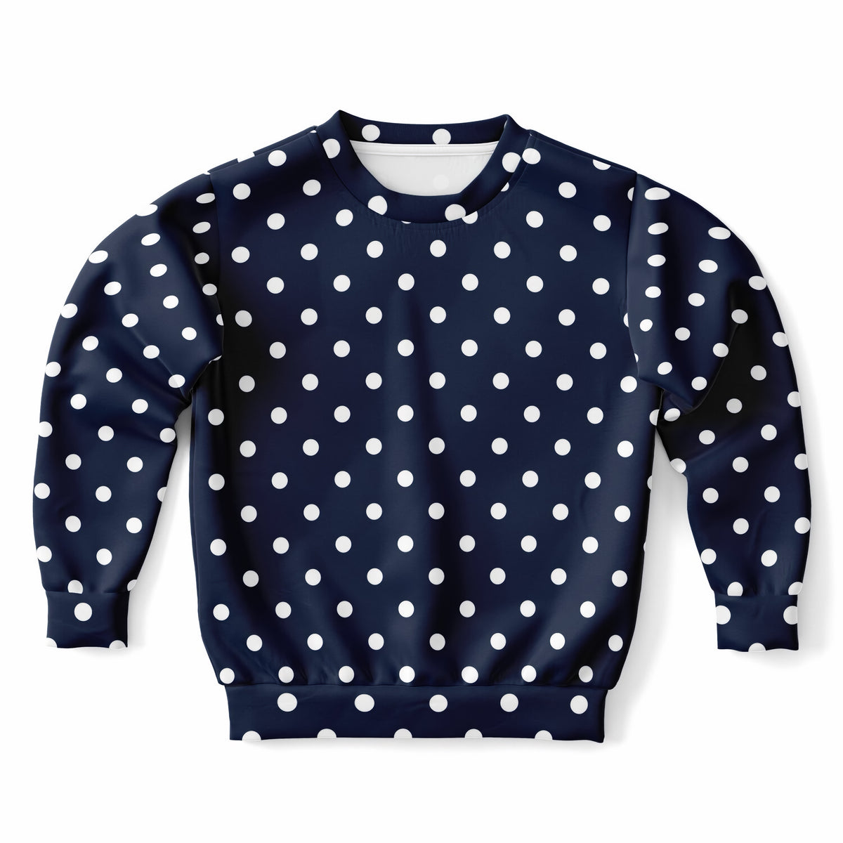 Kids Dark Navy Blue Polka Dot Sweatshirt – Ultra Soft & Stretchy, Cozy Fleece or Lightweight Sports Fabric Sweatshirt – Ultra Soft & Stretchy, Cozy Fleece or Lightweight Sports Fabric