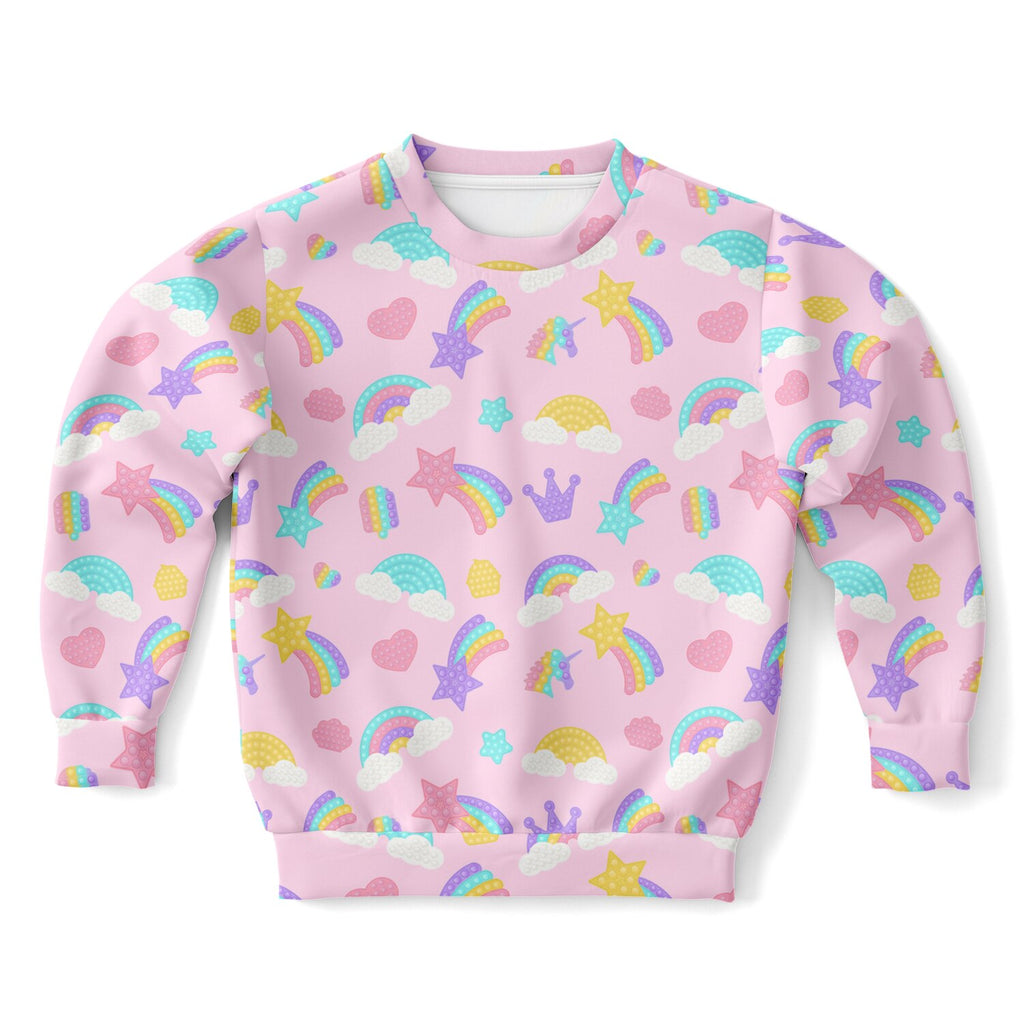 Girls Pink Rainbow Fidget Toy Themed Sweatshirt – Ultra Soft & Stretchy, Cozy Fleece or Lightweight Sports Fabric Sweatshirt – Ultra Soft & Stretchy, Cozy Fleece or Lightweight Sports Fabric