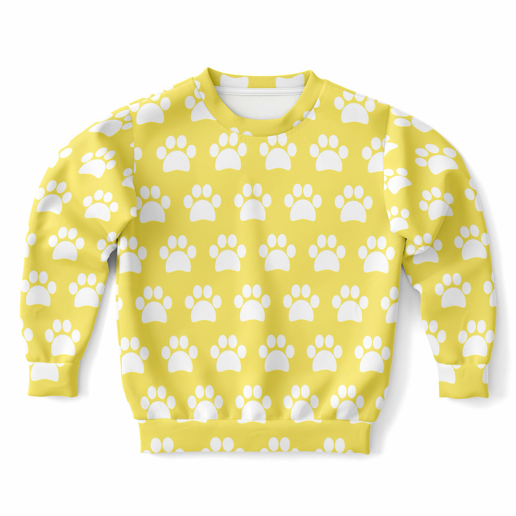 Kids Yellow Paw Print Sweatshirt – Ultra Soft & Stretchy, Cozy Fleece or Lightweight Sports Fabric Sweatshirt – Ultra Soft & Stretchy, Cozy Fleece or Lightweight Sports Fabric