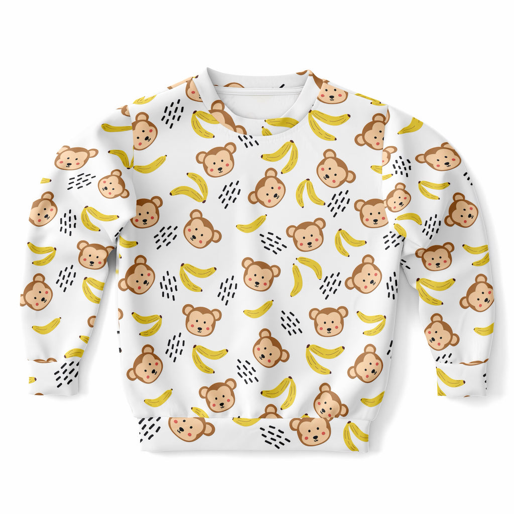 Kids Cute Monkey & Banana Sweatshirt – Ultra Soft & Stretchy, Cozy Fleece or Lightweight Sports Fabric Sweatshirt – Ultra Soft & Stretchy, Cozy Fleece or Lightweight Sports Fabric