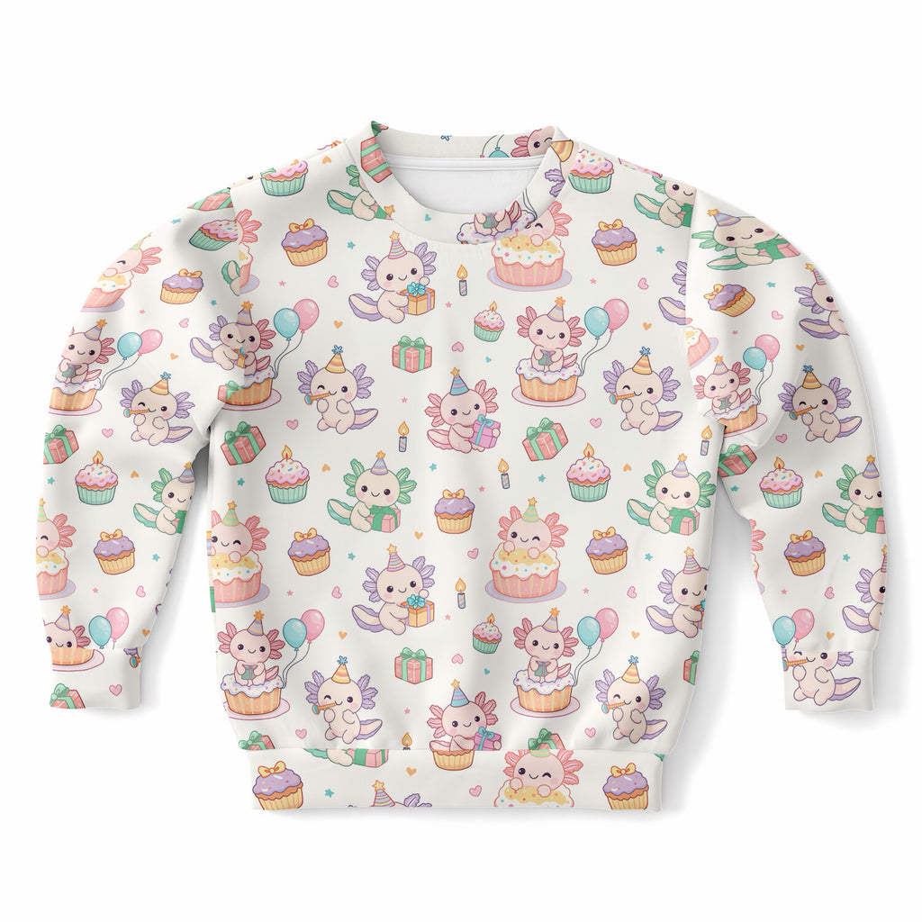 Kids Axolotl Birthday Sweatshirt – Ultra Soft & Stretchy, Cozy Fleece or Lightweight Sports Fabric Sweatshirt – Ultra Soft & Stretchy, Cozy Fleece or Lightweight Sports Fabric