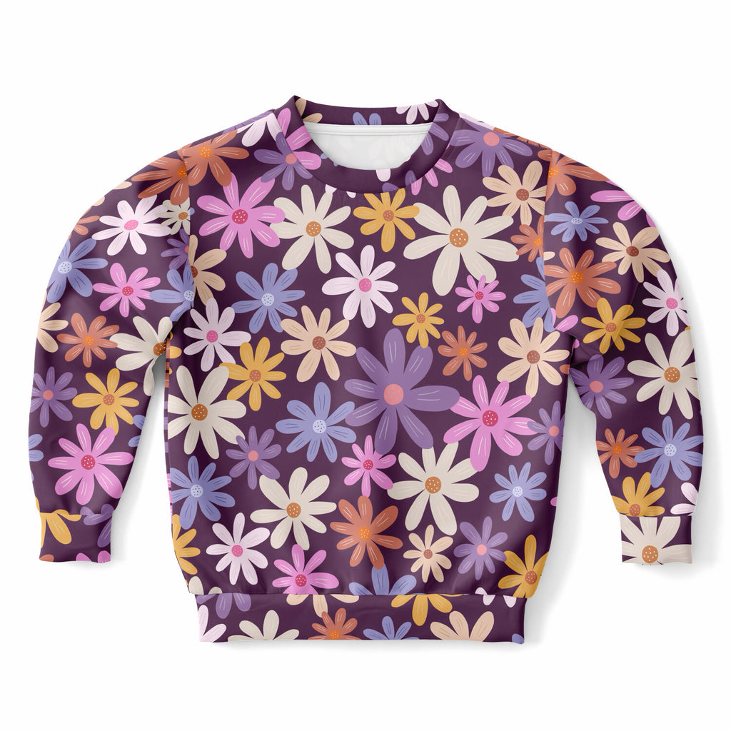 Girls Purple Daisy Sweatshirt – Ultra Soft & Stretchy, Cozy Fleece or Lightweight Sports Fabric Sweatshirt – Ultra Soft & Stretchy, Cozy Fleece or Lightweight Sports Fabric