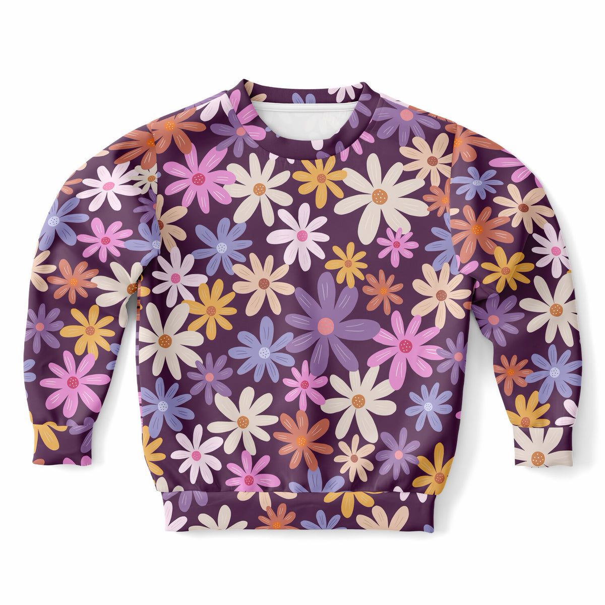 Girls Purple Daisy Sweatshirt – Ultra Soft & Stretchy, Cozy Fleece or Lightweight Sports Fabric Sweatshirt – Ultra Soft & Stretchy, Cozy Fleece or Lightweight Sports Fabric