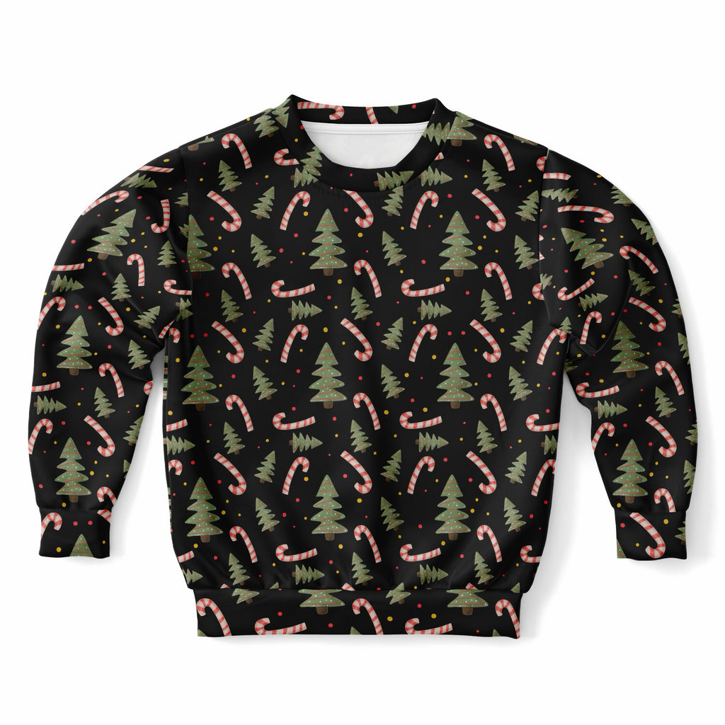Kids Christmas Tree & Candy Cane Sweatshirt – Ultra Soft & Stretchy, Cozy Fleece or Lightweight Sports Fabric Sweatshirt – Ultra Soft & Stretchy, Cozy Fleece or Lightweight Sports Fabric
