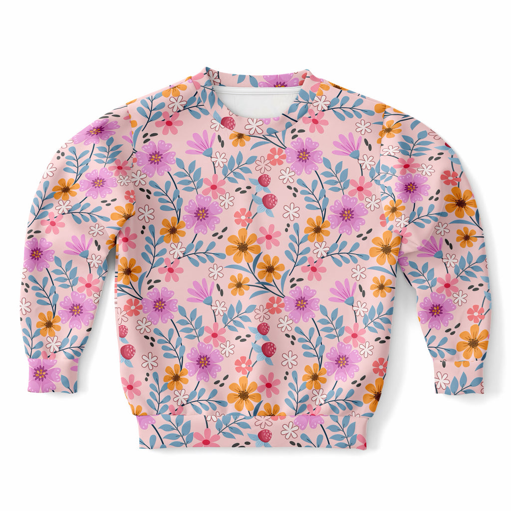 Girls Pink Wildflower Sweatshirt – Ultra Soft & Stretchy, Cozy Fleece or Lightweight Sports Fabric Sweatshirt – Ultra Soft & Stretchy, Cozy Fleece or Lightweight Sports Fabric
