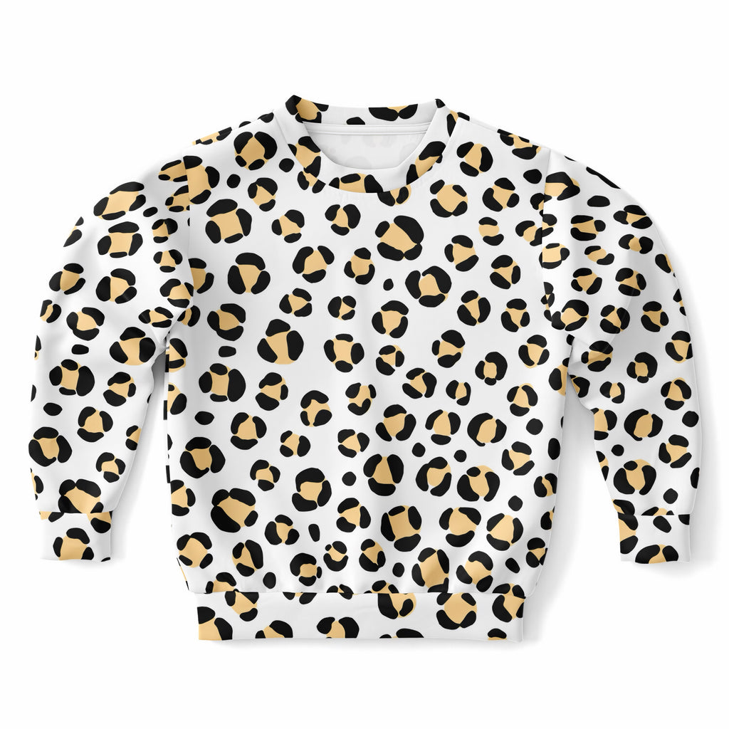 Kids Black & Tan Leopard Print Sweatshirt – Ultra Soft & Stretchy, Cozy Fleece or Lightweight Sports Fabric Sweatshirt – Ultra Soft & Stretchy, Cozy Fleece or Lightweight Sports Fabric