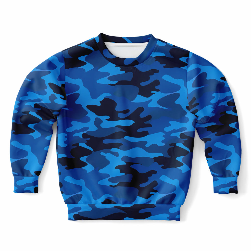 Kids Blue Camouflage Sweatshirt – Ultra Soft & Stretchy, Cozy Fleece or Lightweight Sports Fabric Sweatshirt – Ultra Soft & Stretchy, Cozy Fleece or Lightweight Sports Fabric