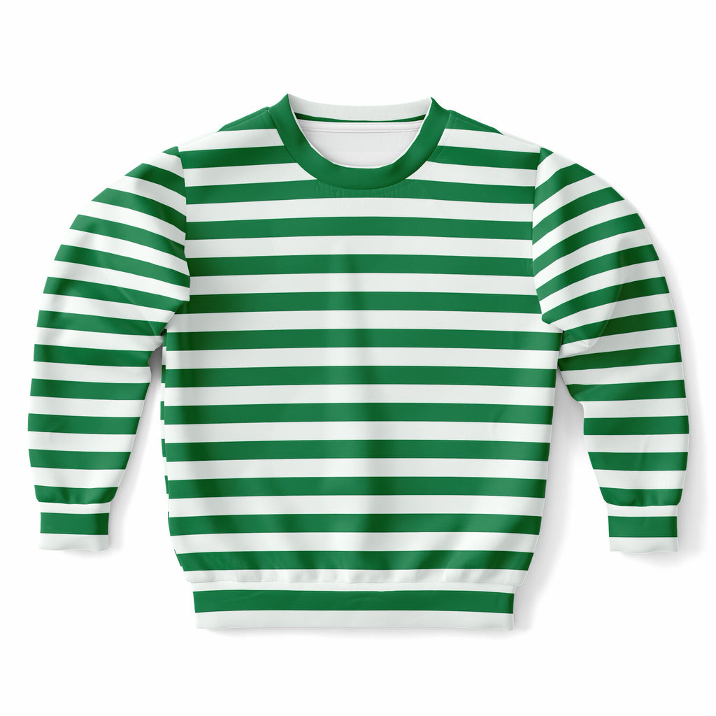 Kids Green Christmas Striped Sweatshirt – Ultra Soft & Stretchy, Cozy Fleece or Lightweight Sports Fabric Sweatshirt – Ultra Soft & Stretchy, Cozy Fleece or Lightweight Sports Fabric