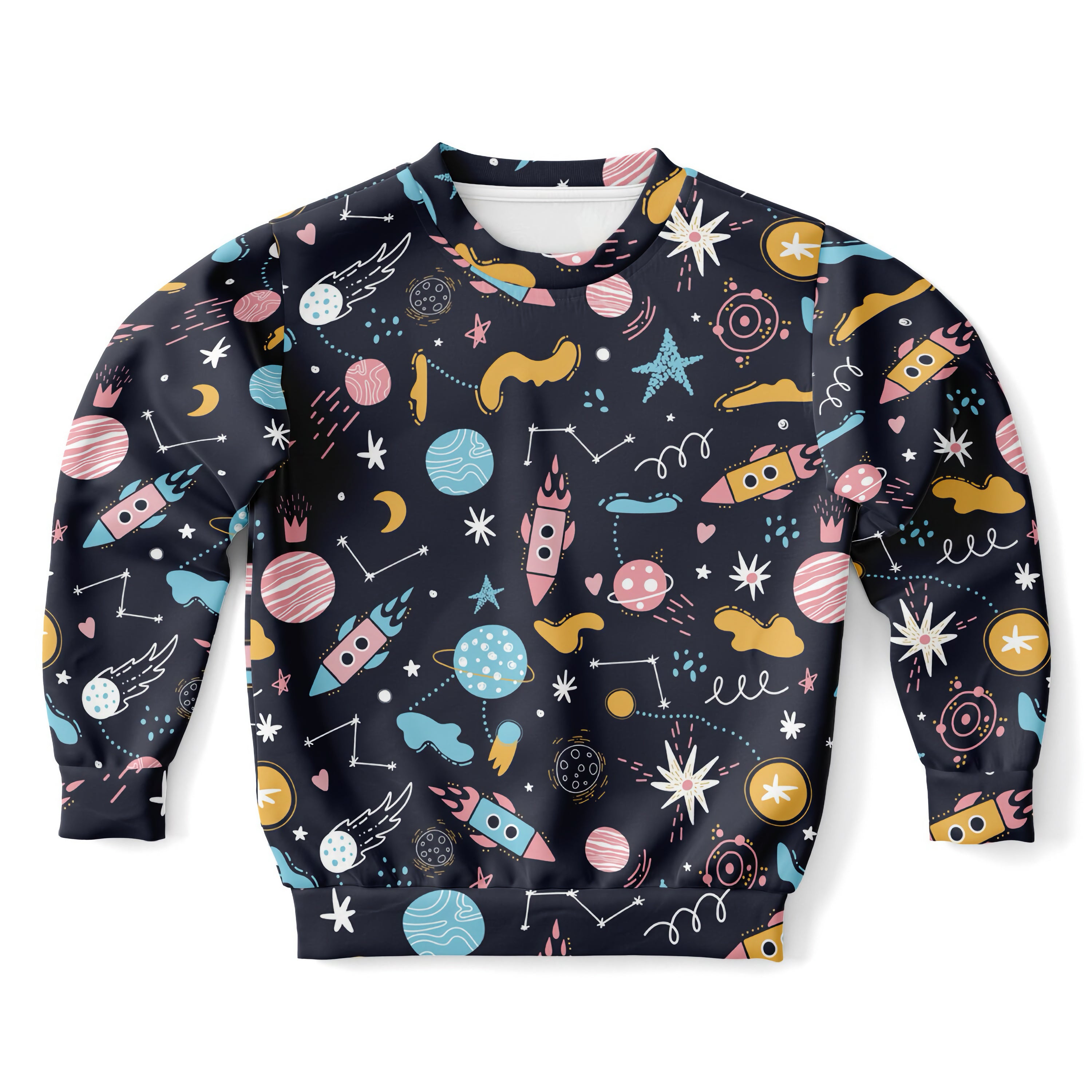 Kids Outer Space Sweatshirt – Cozy Cotton Fleece or Lightweight Sports Fabric