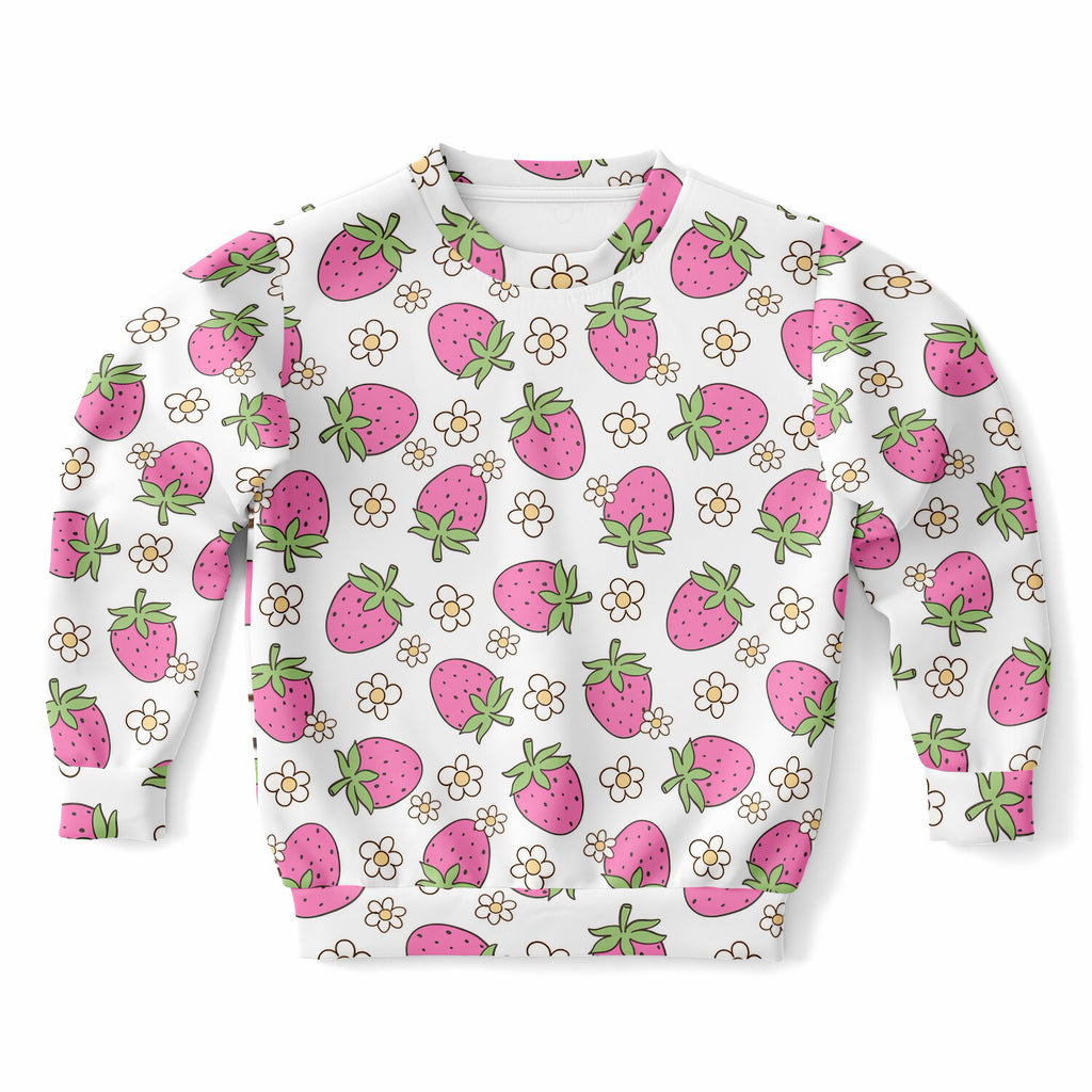 Girls Pink Strawberry Sweatshirt – Ultra Soft & Stretchy, Cozy Fleece or Lightweight Sports Fabric Sweatshirt – Ultra Soft & Stretchy, Cozy Fleece or Lightweight Sports Fabric