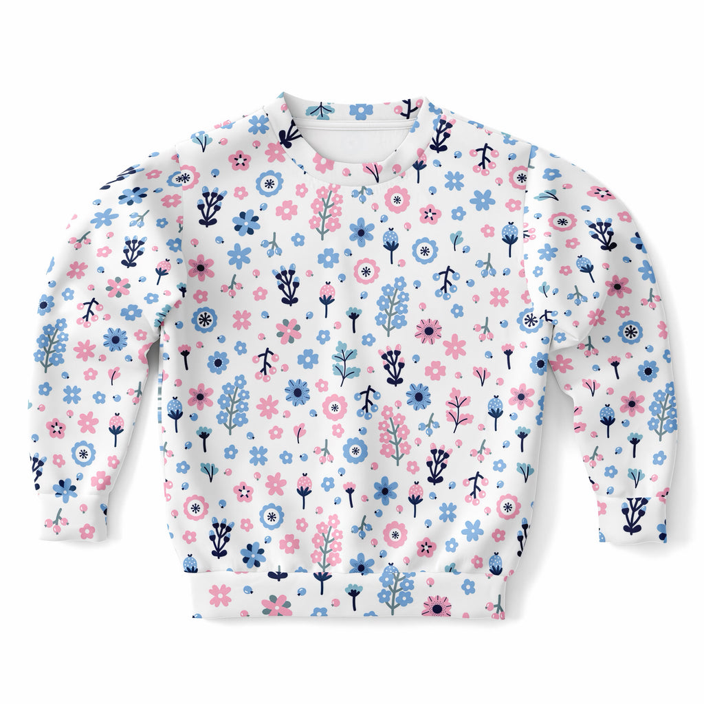 Girls Pink & Blue Floral Sweatshirt – Ultra Soft & Stretchy, Cozy Fleece or Lightweight Sports Fabric Sweatshirt – Ultra Soft & Stretchy, Cozy Fleece or Lightweight Sports Fabric