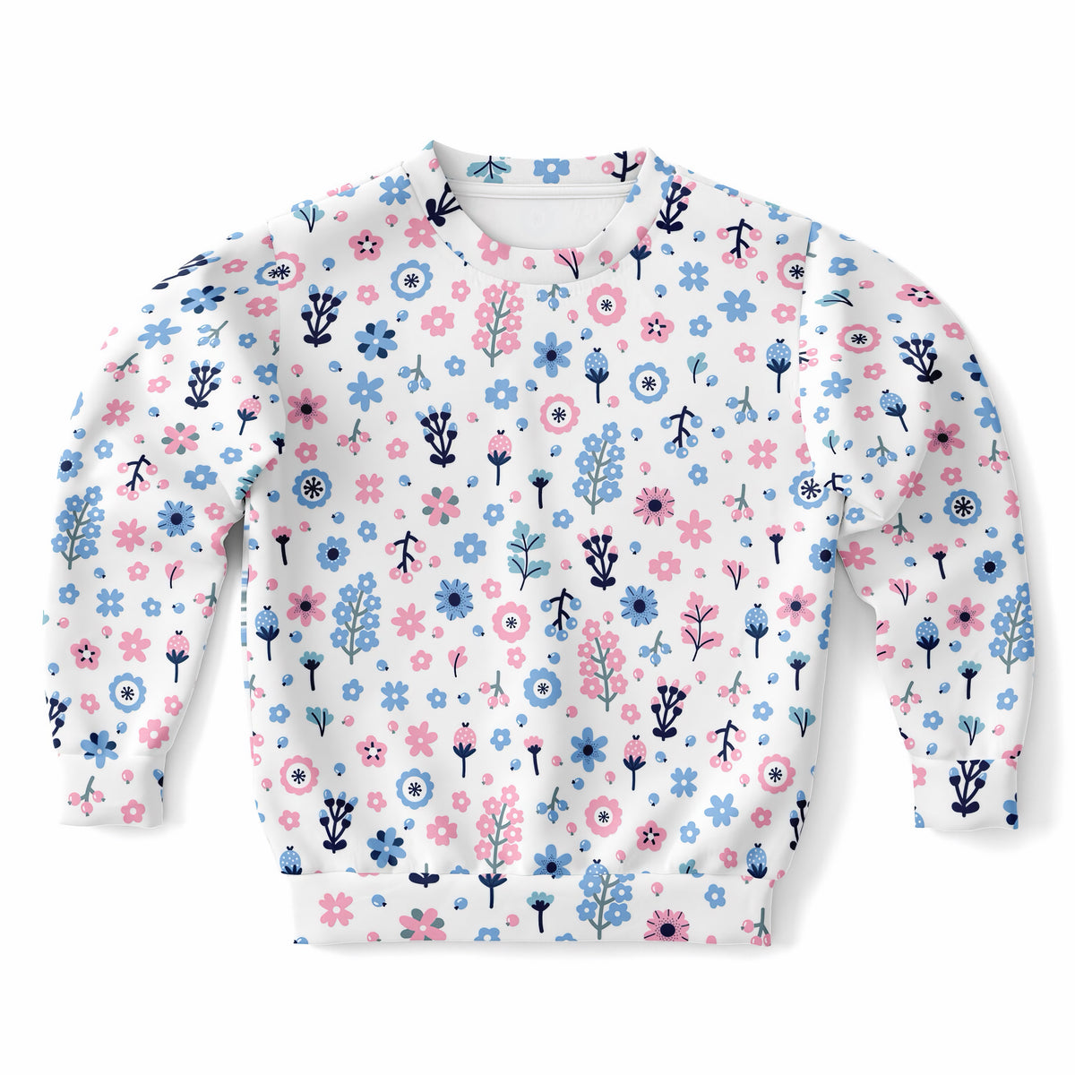 Girls Pink & Blue Floral Sweatshirt – Ultra Soft & Stretchy, Cozy Fleece or Lightweight Sports Fabric Sweatshirt – Ultra Soft & Stretchy, Cozy Fleece or Lightweight Sports Fabric