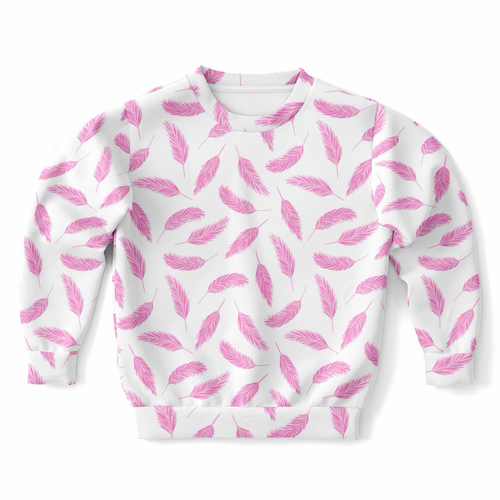 Girls Pink Flamingo Feather Sweatshirt – Ultra Soft & Stretchy, Cozy Fleece or Lightweight Sports Fabric Sweatshirt – Ultra Soft & Stretchy, Cozy Fleece or Lightweight Sports Fabric