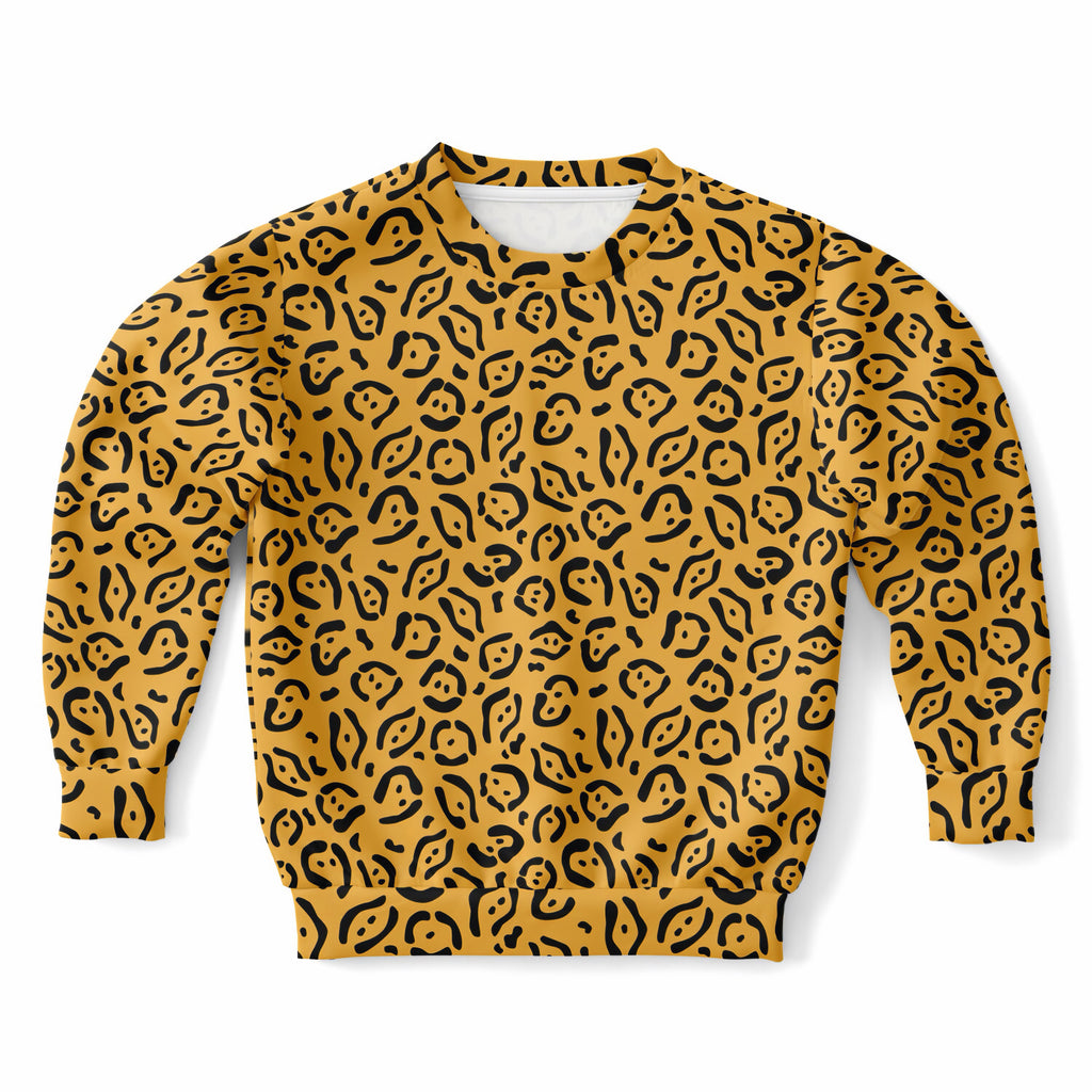 Kids Mustard Yellow Leopard Print Sweatshirt – Ultra Soft & Stretchy, Cozy Fleece or Lightweight Sports Fabric Sweatshirt – Ultra Soft & Stretchy, Cozy Fleece or Lightweight Sports Fabric