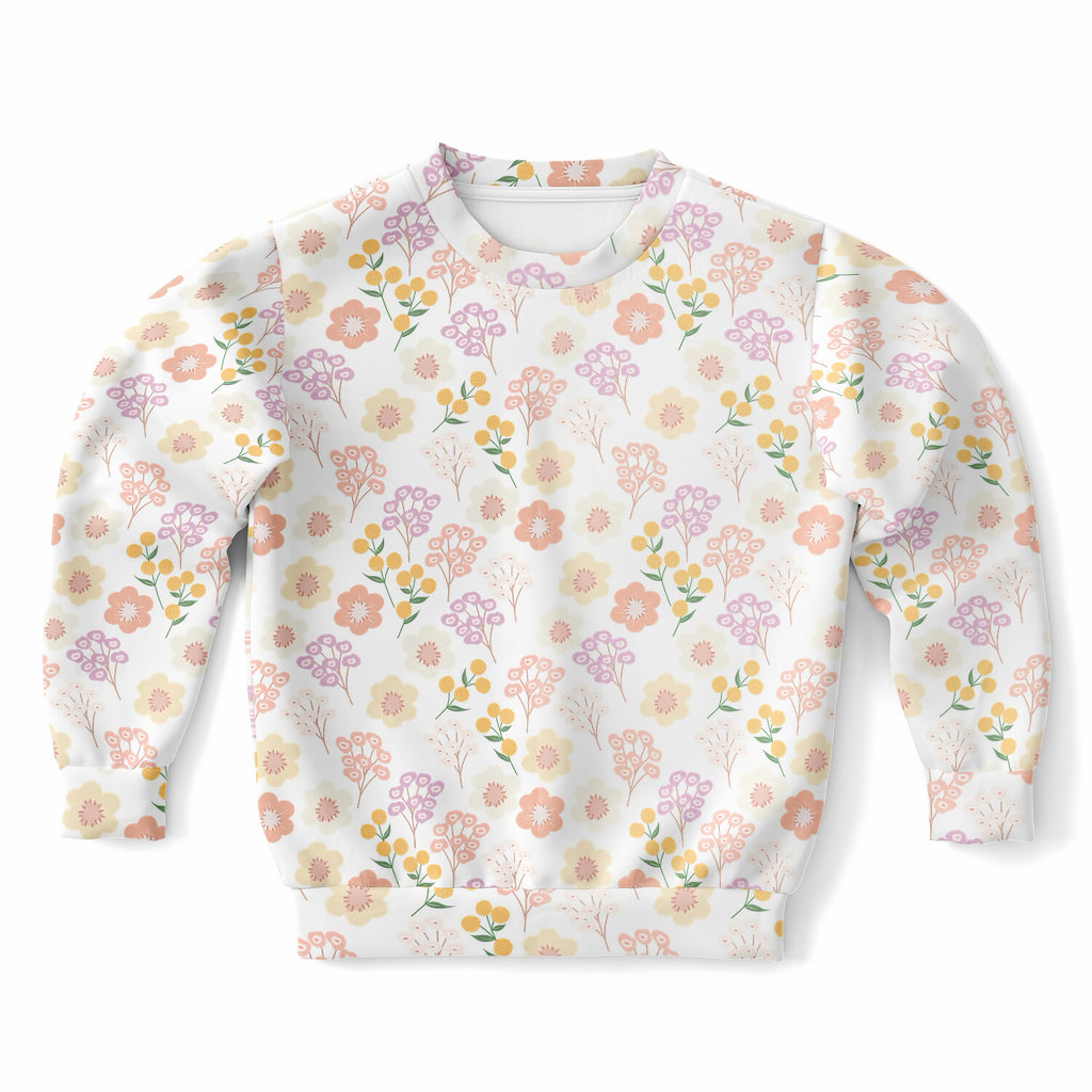 Girls Pastel Wildflower Sweatshirt – Ultra Soft & Stretchy, Cozy Fleece or Lightweight Sports Fabric Sweatshirt – Ultra Soft & Stretchy, Cozy Fleece or Lightweight Sports Fabric