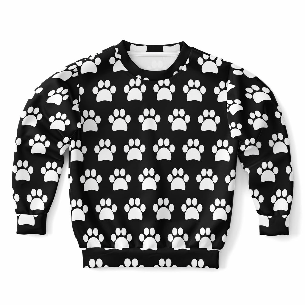 Kids Black Paw Print Sweatshirt – Ultra Soft & Stretchy, Cozy Fleece or Lightweight Sports Fabric Sweatshirt – Ultra Soft & Stretchy, Cozy Fleece or Lightweight Sports Fabric