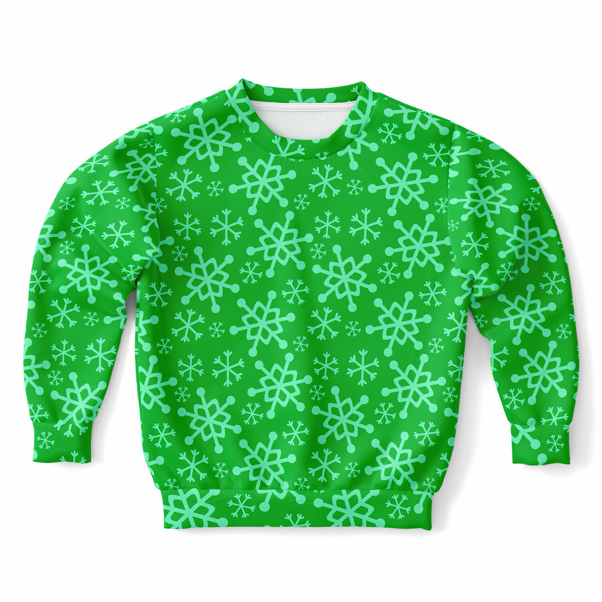 Kids Green Snowflake Christmas Sweatshirt – Ultra Soft & Stretchy, Cozy Fleece or Lightweight Sports Fabric Sweatshirt – Ultra Soft & Stretchy, Cozy Fleece or Lightweight Sports Fabric