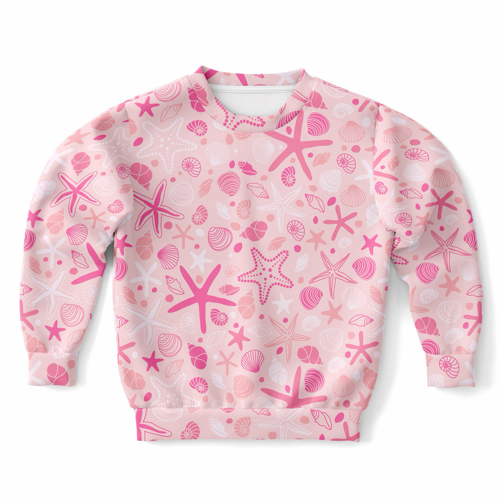 Girls Pink Starfish and Seashells Sweatshirt – Ultra Soft & Stretchy, Cozy Fleece or Lightweight Sports Fabric Sweatshirt – Ultra Soft & Stretchy, Cozy Fleece or Lightweight Sports Fabric
