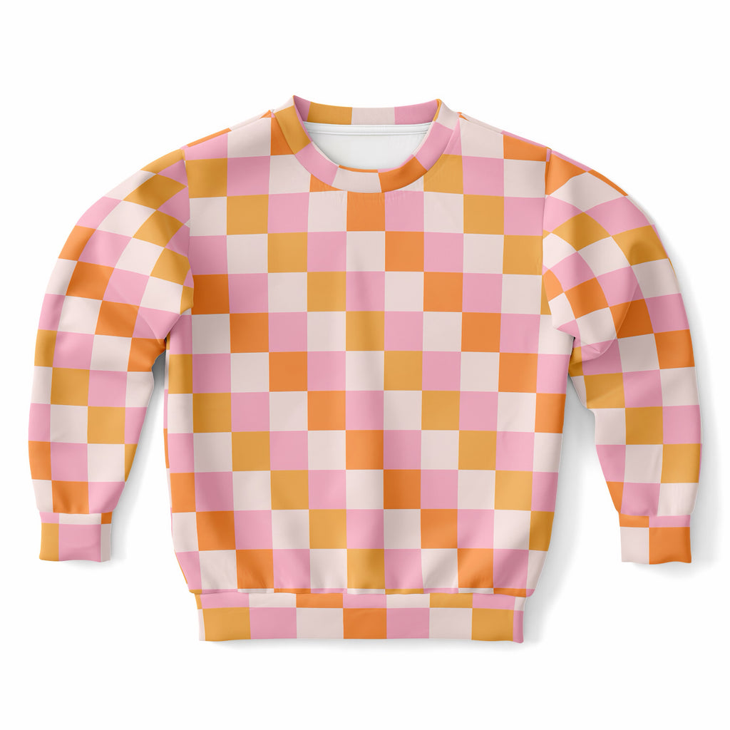 Girls Sunset Checkered Sweatshirt – Ultra Soft & Stretchy, Cozy Fleece or Lightweight Sports Fabric Sweatshirt – Ultra Soft & Stretchy, Cozy Fleece or Lightweight Sports Fabric