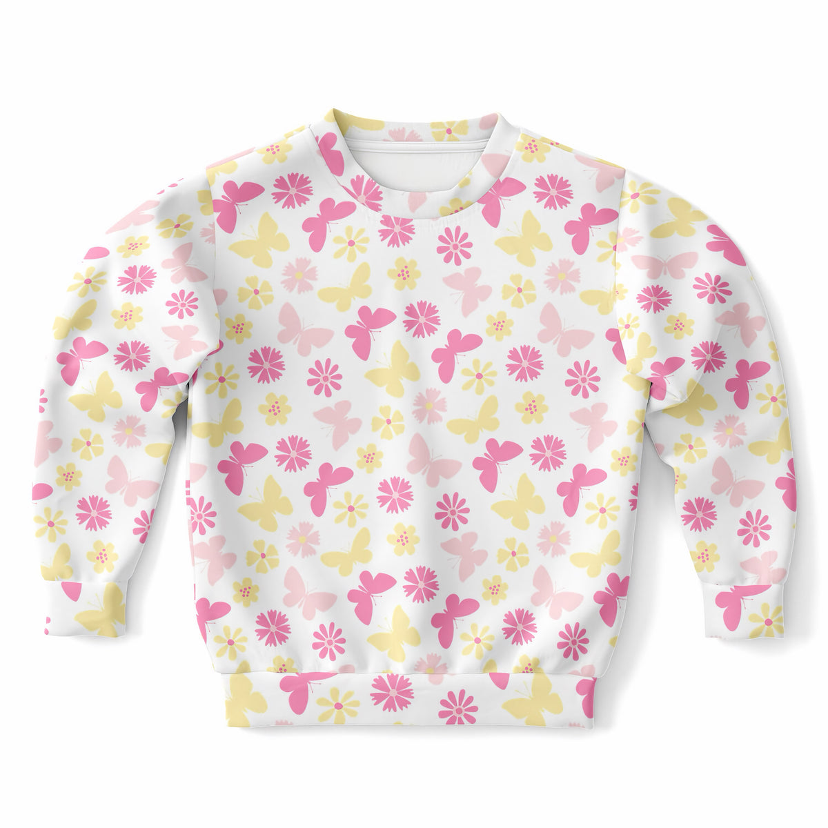 Girls Pink & Yellow Butterfly Sweatshirt – Ultra Soft & Stretchy, Cozy Fleece or Lightweight Sports Fabric Sweatshirt – Ultra Soft & Stretchy, Cozy Fleece or Lightweight Sports Fabric
