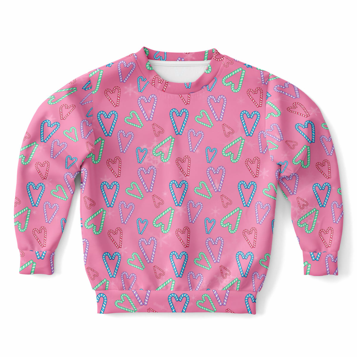 Girls Pink Christmas Candy Cane Heart Sweatshirt – Ultra Soft & Stretchy, Cozy Fleece or Lightweight Sports Fabric Sweatshirt – Ultra Soft & Stretchy, Cozy Fleece or Lightweight Sports Fabric