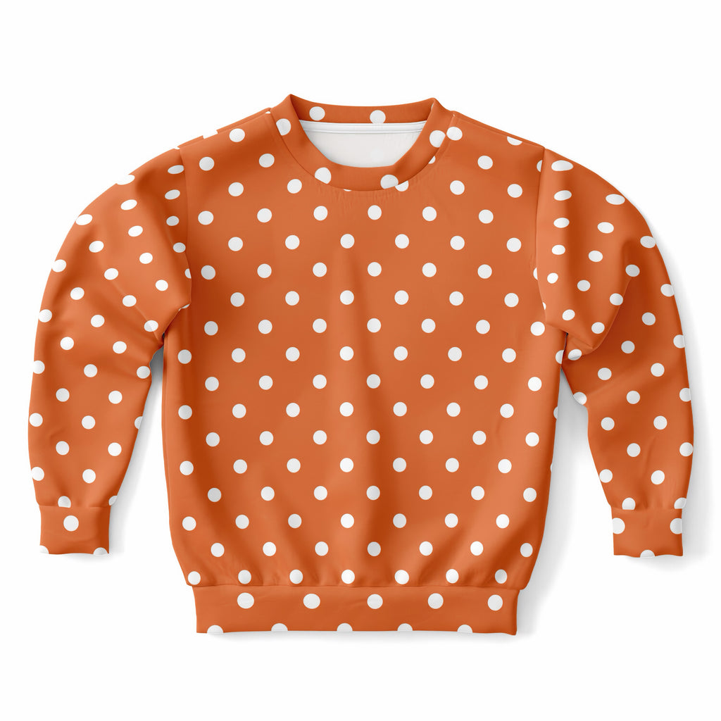 Kids Orange Polka Dot Sweatshirt – Ultra Soft & Stretchy, Cozy Fleece or Lightweight Sports Fabric Sweatshirt – Ultra Soft & Stretchy, Cozy Fleece or Lightweight Sports Fabric
