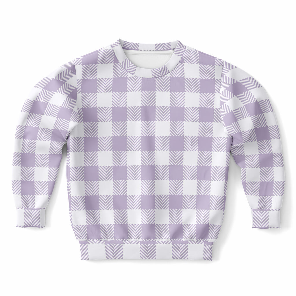 Girls Lavender Purple Gingham Sweatshirt – Ultra Soft & Stretchy, Cozy Fleece or Lightweight Sports Fabric Sweatshirt – Ultra Soft & Stretchy, Cozy Fleece or Lightweight Sports Fabric