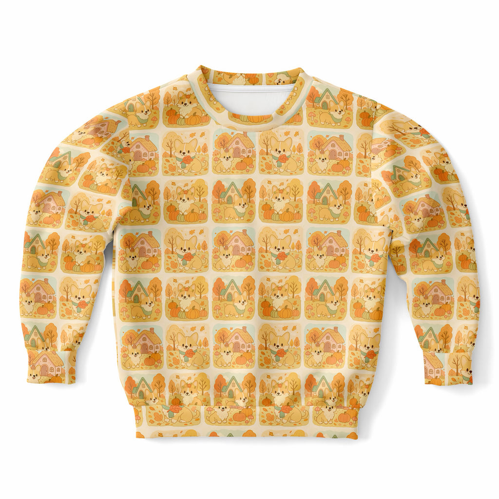 Kids Autumn Corgi Dog Sweatshirt – Ultra Soft & Stretchy, Cozy Fleece or Lightweight Sports Fabric Sweatshirt – Ultra Soft & Stretchy, Cozy Fleece or Lightweight Sports Fabric