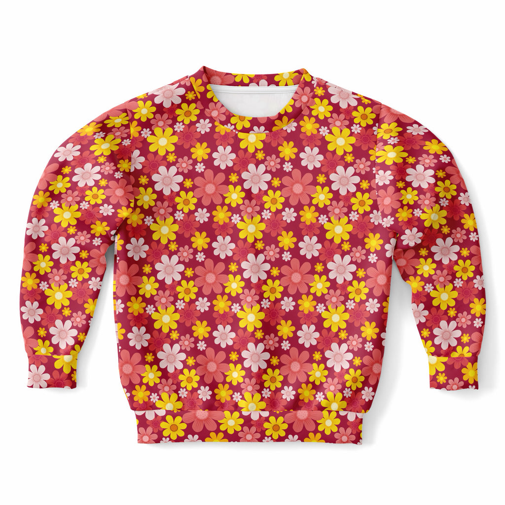 Kids Red Floral Sweatshirt – Ultra Soft & Stretchy, Cozy Fleece or Lightweight Sports Fabric Sweatshirt – Ultra Soft & Stretchy, Cozy Fleece or Lightweight Sports Fabric