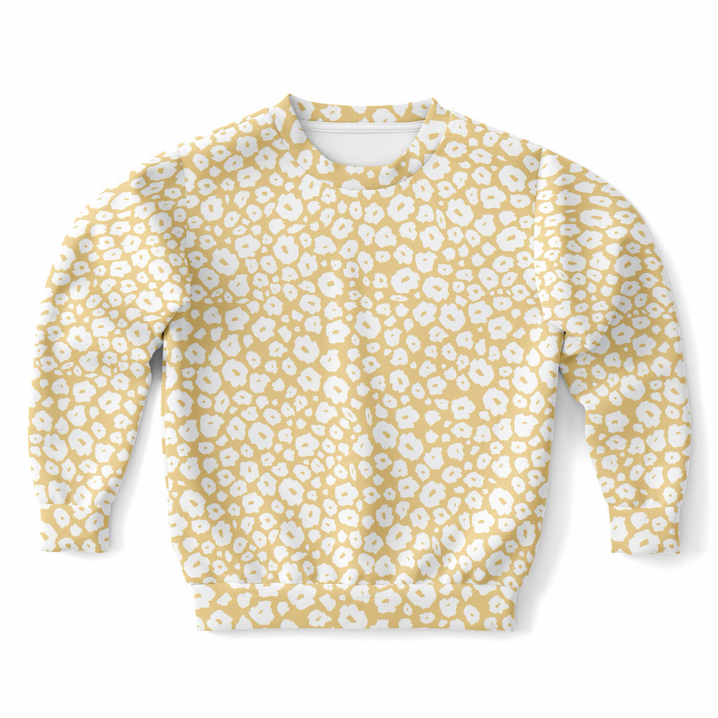 Kids Light Yellow Leopard Print Sweatshirt – Ultra Soft & Stretchy, Cozy Fleece or Lightweight Sports Fabric Sweatshirt – Ultra Soft & Stretchy, Cozy Fleece or Lightweight Sports Fabric