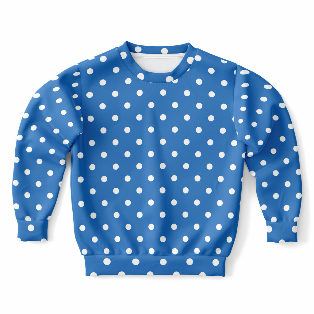 Kids Bright Blue Polka Dot Sweatshirt – Ultra Soft & Stretchy, Cozy Fleece or Lightweight Sports Fabric Sweatshirt – Ultra Soft & Stretchy, Cozy Fleece or Lightweight Sports Fabric