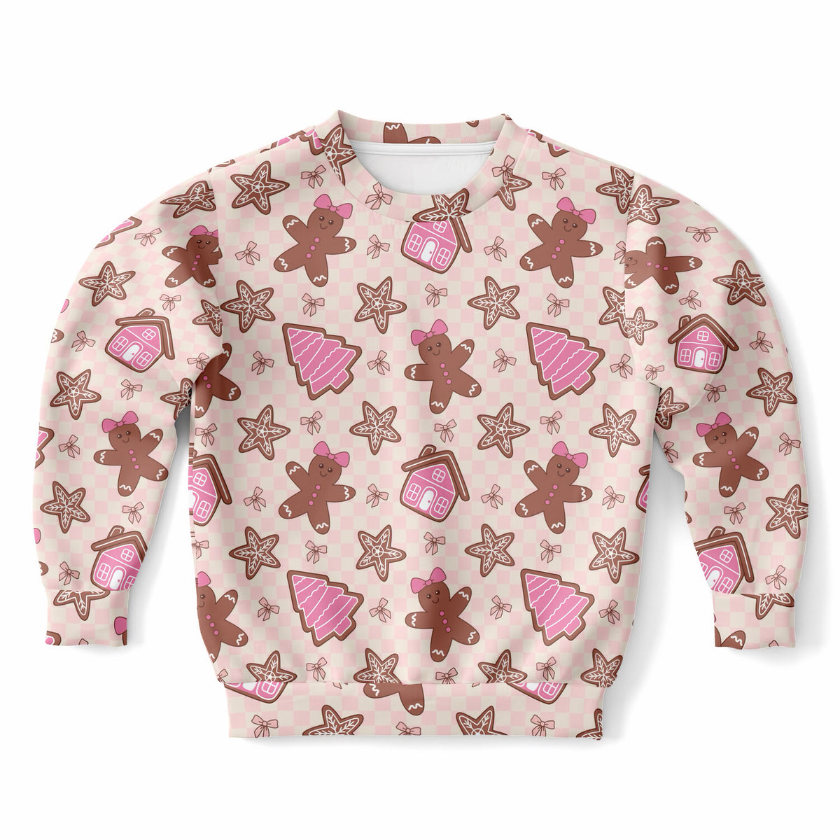 Girls Pink Christmas Gingerbread Sweatshirt – Ultra Soft & Stretchy, Cozy Fleece or Lightweight Sports Fabric Sweatshirt – Ultra Soft & Stretchy, Cozy Fleece or Lightweight Sports Fabric