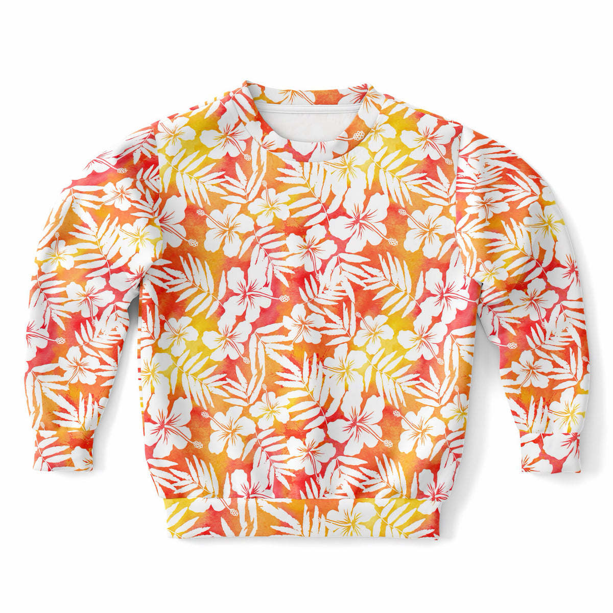 Kids Orange Tropical Hibiscus Sweatshirt – Ultra Soft & Stretchy, Cozy Fleece or Lightweight Sports Fabric Sweatshirt – Ultra Soft & Stretchy, Cozy Fleece or Lightweight Sports Fabric