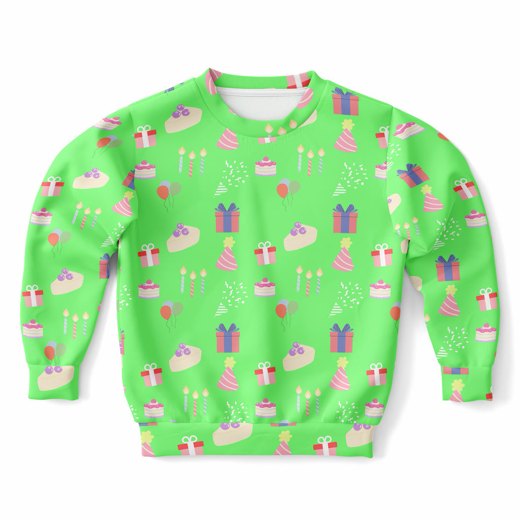 Kids Birthday Party Green Sweatshirt – Ultra Soft & Stretchy, Cozy Fleece or Lightweight Sports Fabric Sweatshirt – Ultra Soft & Stretchy, Cozy Fleece or Lightweight Sports Fabric