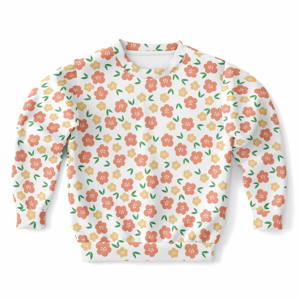 Girls Peach & Yellow Floral Sweatshirt – Ultra Soft & Stretchy, Cozy Fleece or Lightweight Sports Fabric Sweatshirt – Ultra Soft & Stretchy, Cozy Fleece or Lightweight Sports Fabric