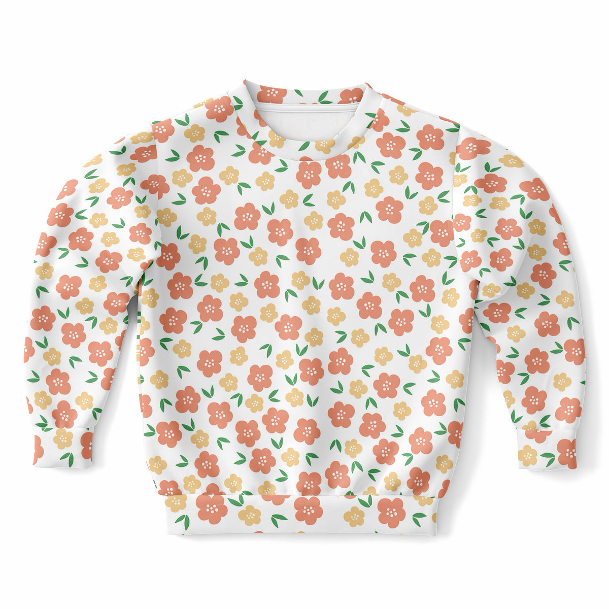 Girls Peach & Yellow Floral Sweatshirt – Ultra Soft & Stretchy, Cozy Fleece or Lightweight Sports Fabric Sweatshirt – Ultra Soft & Stretchy, Cozy Fleece or Lightweight Sports Fabric