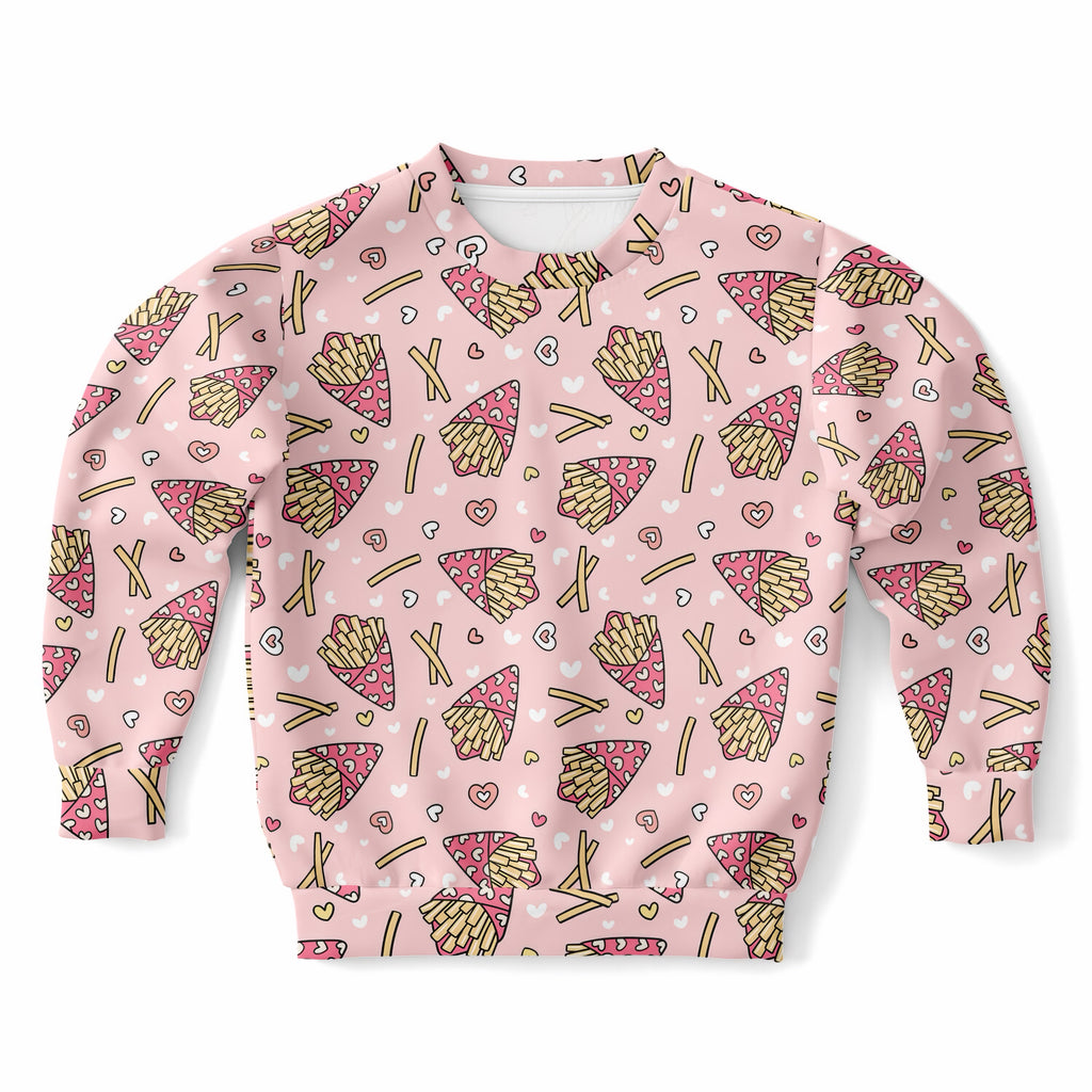 Girls Girls Pink French Fries & Hearts Sweatshirt – Ultra Soft & Stretchy, Cozy Fleece or Lightweight Sports Fabric Sweatshirt – Ultra Soft & Stretchy, Cozy Fleece or Lightweight Sports Fabric