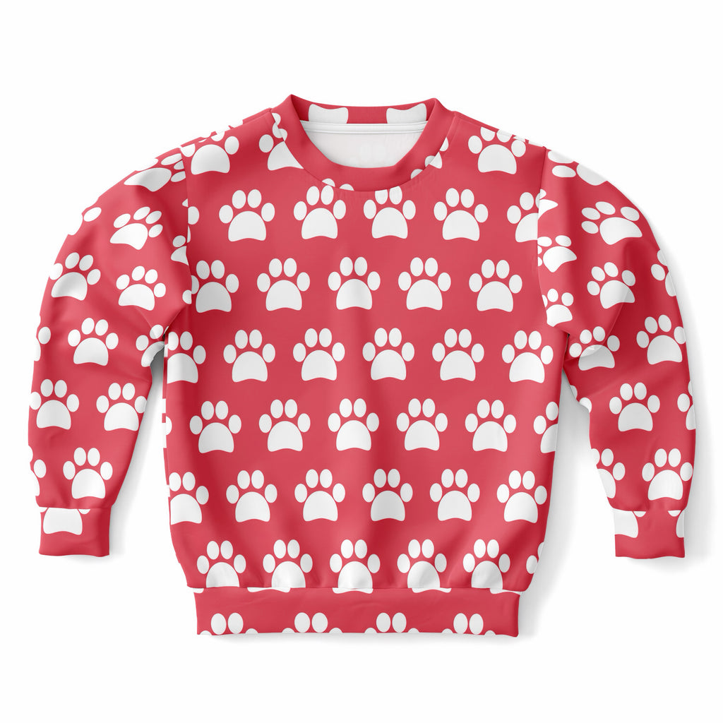Kids Coral Pink Paw Print Sweatshirt – Ultra Soft & Stretchy, Cozy Fleece or Lightweight Sports Fabric Sweatshirt – Ultra Soft & Stretchy, Cozy Fleece or Lightweight Sports Fabric