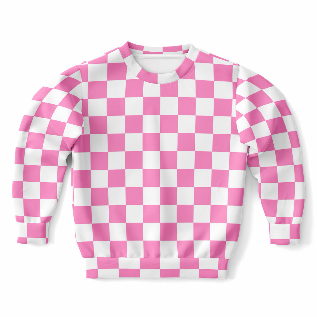 Girls Pink Checkered Sweatshirt – Ultra Soft & Stretchy, Cozy Fleece or Lightweight Sports Fabric Sweatshirt – Ultra Soft & Stretchy, Cozy Fleece or Lightweight Sports Fabric